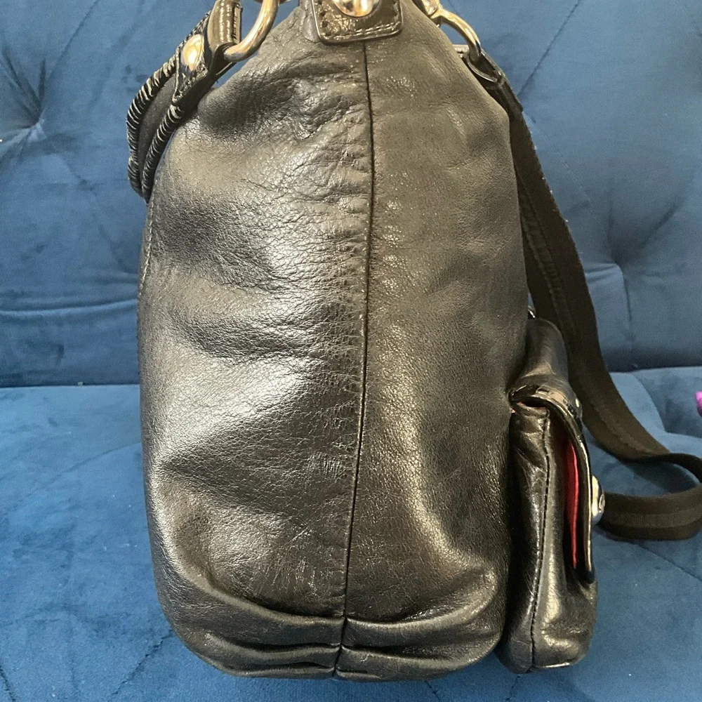 COACH 14561 POPPY BLACK LEATHER & PATENT LEATHER CROSSBODY HANDBAG